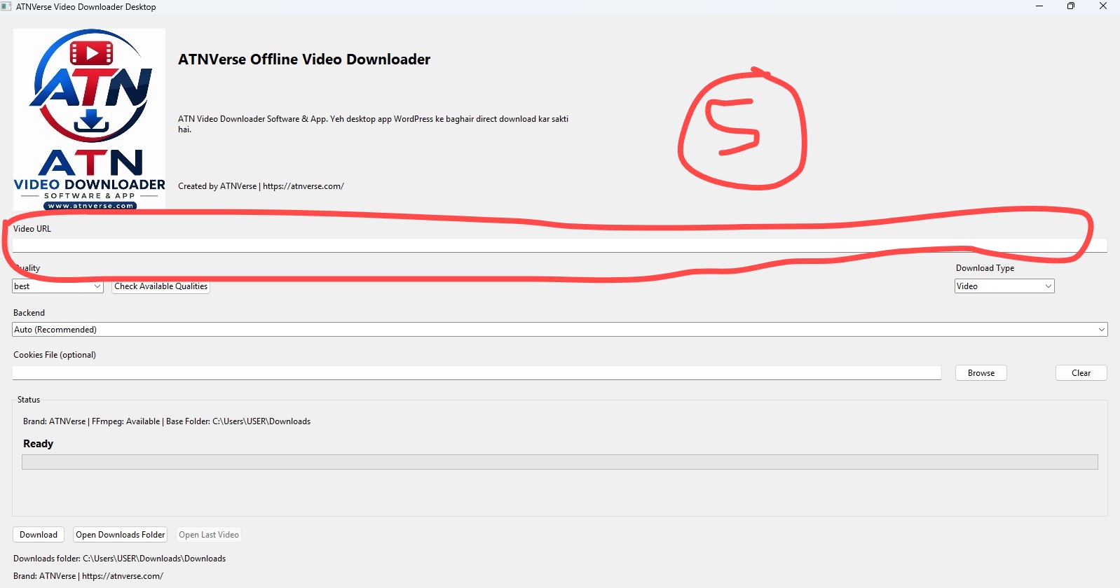 ATNverse video downloader desktop software interface open